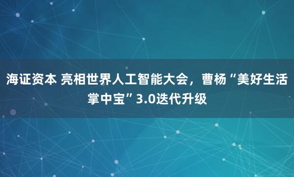 海证资本 亮相世界人工智能大会,曹杨“美好生活掌中宝”3.0迭代升级